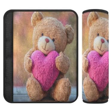 Imagem de Burbuja Capa para cinto de segurança de carro com coração de urso dos namorados protetor de cinto de segurança de carro macio confortável para alça de ombro de assento de carro, 1 par médio