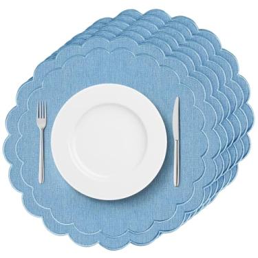 Imagem de Conjunto de 6 jogos americanos de linho de algodão azul, 38 x 38 cm, tapetes de mesa em tecido de camada dupla, lavável na máquina, sem rugas, para decoração de hotel, restaurante, cozinha