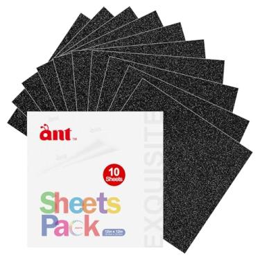 Imagem de ANT Vinil autoadesivo permanente com glitter brilhante para Cricut 30,5 cm x 30,5 cm, folhas de vinil para decoração de casa, logotipo, banners, gráficos de janela, máquina de corte (preto metálico