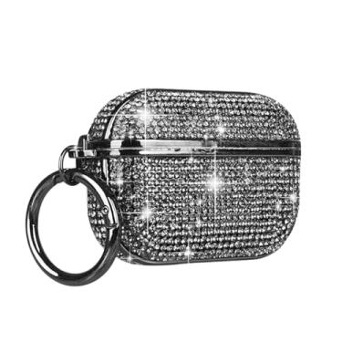 Imagem de GCVXRUD Capa para Airpods Pro 2 Diamond, Strass Bling Glitter Bonito Compatível com Airpods Pro Capa de Fone de Ouvido para Meninas Mulheres Pele de Luxo (Preto)
