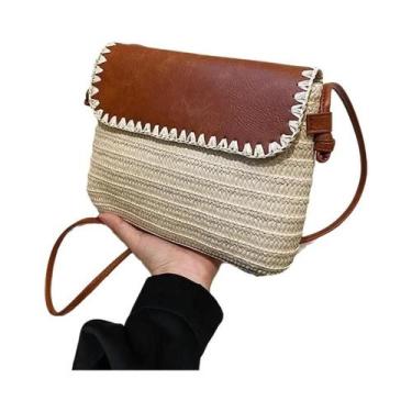 Imagem de Bolsa de Ombro Crossbody de Palha - Bolsa de Verão Casual para Praia, 