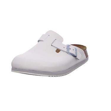 Imagem de Birkenstock Tamancos femininos Boston Super-Running Work Shoes couro natural branco tamanho 37 - palmilha normal, 3 UK, Branco, 12-12.5