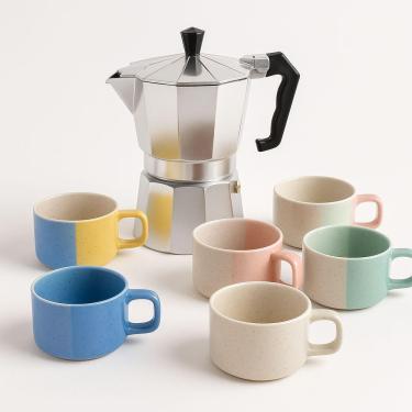 Imagem de Cafeteira Italiana + 6 Xicaras De Ceramica 120ml