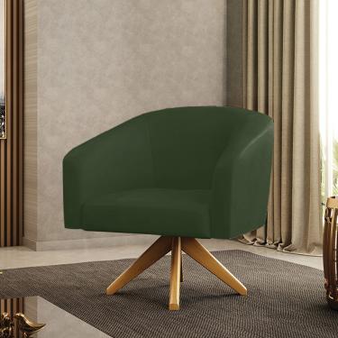 Imagem de Poltrona Sala Decorativa Stella Base de Madeira Giratória MA30 Sintético PU Verde D03 - D'Rossi