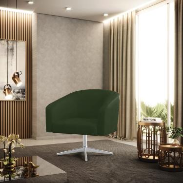 Imagem de Poltrona Sala Decorativa Stella Giratória Cromada Sintético PU Verde D03 - D'Rossi