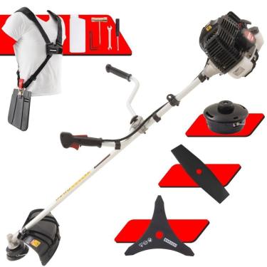 Imagem de Roçadeira Profissional Lateral Kawashima Kw52le À Gasolina 52c 2,5hp Com Faca 3 Pontas + Faca 2 Pontas Duraline 330mm 2