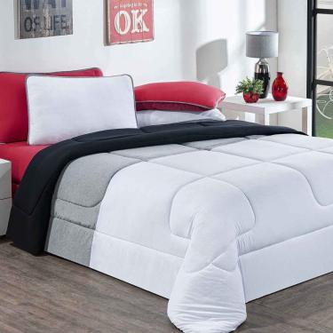 Imagem de Kit Edredom + Jogo De Lençol Malha 100% Algodão Urbano 7 Peças Casal - Branco/Mescla/Vermelho