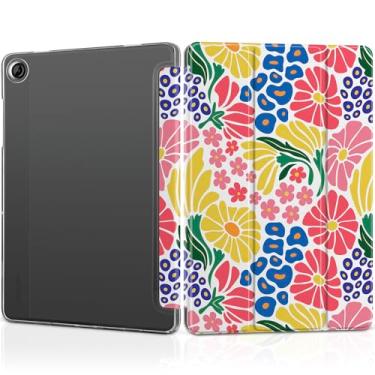 Imagem de MEEgoodo Capa para Samsung Galaxy Tab A9 Plus 27.9 cm 2023 (compatível com o modelo SM-X210/X216/X218), capas para tablet A9+ com textura de seda e capa traseira transparente para PC, flor descolada