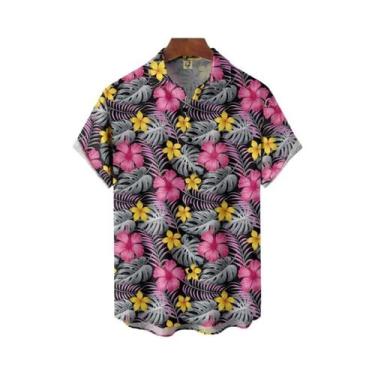 Imagem de Camisa Floral Masculina Estilo Havai Para Festas, Estilo Cuba, Com Lap