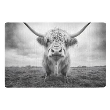 Imagem de ODAWA Highland Tapete de porta frontal cinza vaca 81 x 50 cm tapete de entrada interna tapete de borracha para cozinha, lavável na máquina, decorações de outono para casa