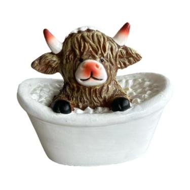 Imagem de XLWLLNJ Miniatura realista de vaca Terras Altas, brinquedo de animal para artesanato, boneca para amantes de bezerros, crianças, meninos e meninas, para, a
