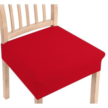 Imagem de Smiry Capas de assento de jacquard elásticas para cadeiras de sala de jantar, conjunto de 6, capas protetoras de assento laváveis removíveis, sem capas traseiras, vermelho