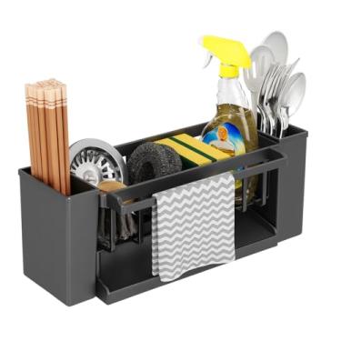 Imagem de Organizador de Pia para Cozinha Suporte para Esponja, Detergente e Talheres com Drenagem – Plástico Resistente (PRETA)