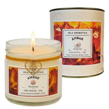 Imagem de Vela Aromática Âmbar – Palo Santo e Benzoin Alenrose – Amadeirado Especiado, Cera de Coco 100% Vegetal, 150g, 30h de Queima, Pote de Vidro com Lata Decorativa