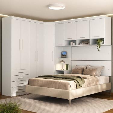 Imagem de Quarto Modulado Casal de Canto com Guarda-roupas Maleiro e Cabeceira Alpes Master Luciane Moveis