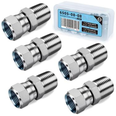 Imagem de Acessórios adaptadores de mangueira hidráulica reta, 6505-08-08 1/5.1 cm NPTF (rosca 1/2-14) macho x 1/5.1 cm JIC (3/10.2 cm-16 thread) conectores giratórios fêmeas x pacote com 5