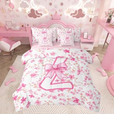 Imagem de Feelyou Conjunto de edredom com laço rosa fofo com laço coquete, tamanho solteiro, 7 peças, para crianças, meninas, personalizado, cama G em uma bolsa