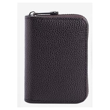 Imagem de Carteira feminina de couro genuíno com dobra dupla/tripla - Suporte minimalista para cartão de crédito com bloqueio de RFID e bolso para moedas, Preto, Casual