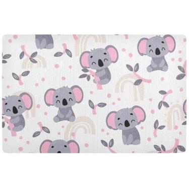 Imagem de TSENQUE Tapete de porta personalizado fofo coala cinza rosa outono engraçado absorvente tapete lamacento grande, tapete de entrada impermeável antiderrapante tapetes de porta externos lavável, 81 cm x