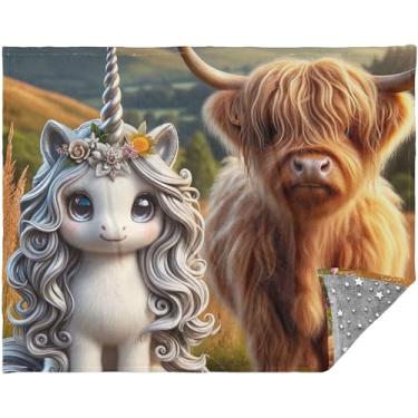 Imagem de Lindo cobertor de unicórnio Highland Gado Natal manta xadrez sofá mantas para sofás 177,8 cm x 139,7 cm cobertores macios animais