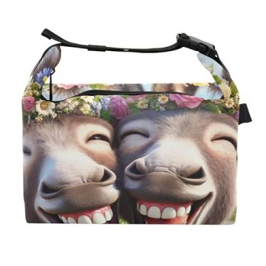 Imagem de TSENQUE Lancheira fofa de animais rindo de burro para mulheres, lancheira com alça de ombro para trabalho, adultos, linda bolsa isolada para adultos