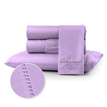 Imagem de Conjuntos de Roupas de Cama 400 fios Casal Queen Box com elástico Extra macio suave Berço Solteiro e King(LILÁS,CASAL)