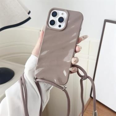 Imagem de Capa de celular com alça transversal, acabamento brilhante e efeito ondulado, para iPhone 15, 16, 17 Pro Max, Air, 14, 13, 12, 11, XR, XS, 7 e 8. Capa de silicone macio, marrom. Compatível com iPhon