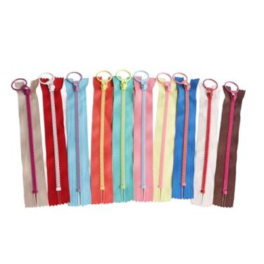 Imagem de MUNEFE Fecho de zíper artesanal, zíperes de costura com puxadores de anel, zíperes DIY coloridos para roupas de bolsa, zíperes de substituição em saias, vestidos (10 peças de 30