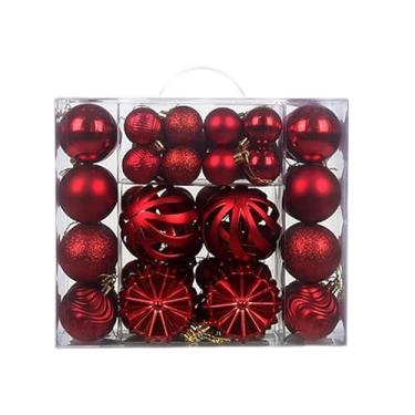 Imagem de Nishiyuenyi Conjunto de 48 Bolas de Natal para Decoração de árvore, com Aro para Pendurar, Enfeites Natalinos para Festas Ao Ar Livre, Vermelho, Tamanho real