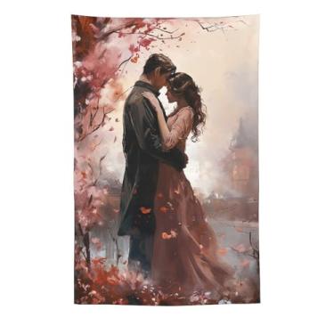 Imagem de Tapeçaria de cidade branca azul mediterrânea veleiro flores rosa penhasco edifícios costeiros beira-mar vista panorâmica vibrante decoração de parede para sala de estar quarto casa peça de arte