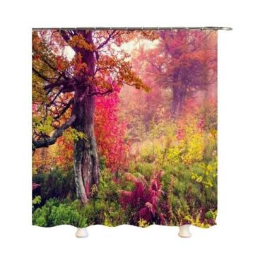 Imagem de Cortina De Chuveiro Impermeável 3D Com Paisagem De Árvores Florestais 