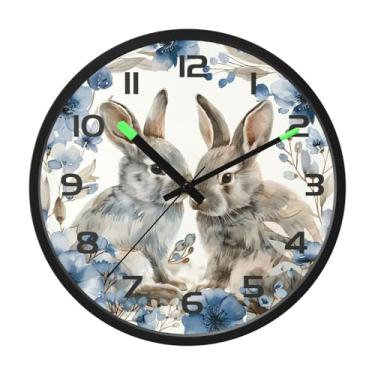 Imagem de CEBUGI Relógio de parede com luz noturna de 30,5 cm que brilha no escuro com sensor de voz, relógios de parede fofos de coelhos, operados por bateria para decoração de quarto e sala de estar