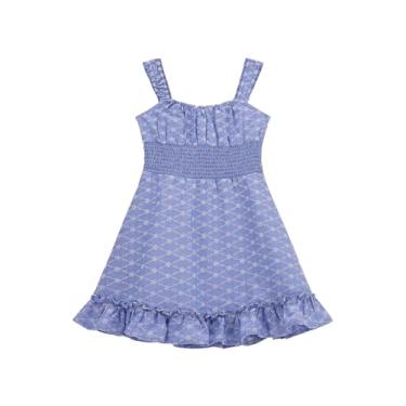 Imagem de Guess Vestido Oxford Sangallo sem mangas para meninas, Combo de flores brancas e azuis G, 14 Anos