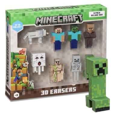 Imagem de Mine Craft Borrachas 3D, pacote com 8, conjunto de colecionador de luxo, 12 personagens icônicos para colecionar, possuir toda a série (Steve - Creeper - Lobo - Zumbi - Golem de Ferro - Esqueleto -