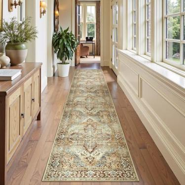 Imagem de jinchan Tapete de corrida 5 x 25 cm, estampa vintage, tapete de chenille fino, lavável, antiderrapante, retrô, elegante, tapete para corredor, para cozinha, quarto, sala de jantar, lavanderia