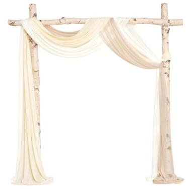 Imagem de Ling's moment Tecido drapeado de arco de casamento 3 painéis 76,2 cm x 50,8 m Tecido de chiffon Cerimônia de casamento Decoração de bandôs de recepção (creme +nu + marfim)