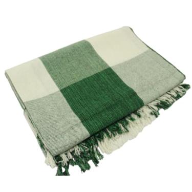 Imagem de Manta para Sofá Decorativa 2,10x1,20m em Algodão – Protetora para Sala 2 ou 3 Lugares(Verde C/Branco)