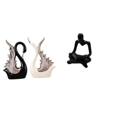 Imagem de Whtkoph Escultura de Cisne em Cerâmica E Estátua de Pensador Abstrato Criativo para Decoração de Sala de Estar, Estante E Lareira.