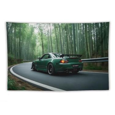 Imagem de HouLaiZhe JDM Tapeçaria de carro verde Jdm S2000 velocidade da selva pendurar na parede quarto decoração de casa tapeçarias estética piquenique decoração de parede arte de parede para dormitório sala