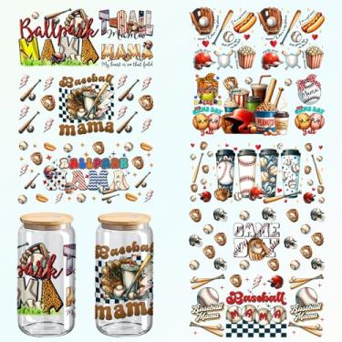 Imagem de Adesivos para copos DTF com tema de beisebol, design de beisebol UV pacote com 8 para copos de 473 ml, artesanato em vidro e madeira, 28 x 5 polegadas (224)