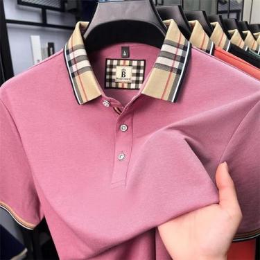Imagem de Camisa Polo Masculina De Luxo Em Seda E Algodão Para O Verão, Manga Cu
