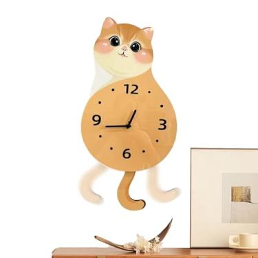 Imagem de Relógios de Parede para Decoração da Sala de Estar,Com Movimento De Cauda Silencioso e De Gato Digital | Relógio De Parede Silencioso | Para Quarto Sala De Estar Cozinha Ambiente Doméstico