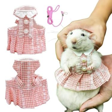 Imagem de SMOLKITH Vestido de botão xadrez rosa de rato chique – Design ajustável de , macio e confortável, adequado para animais de estimação pequenos, como porquinhos-da-índia, suricatos, esquilos (vestido