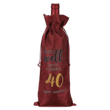 Imagem de PATIKIL Saco de garrafa de vinho para presente de aniversário de 40 anos de 15 x 35 cm, 1 pacote reutilizável para decoração de vinho com cordão para amigos, lembrancinhas de chá de festa, vermelho
