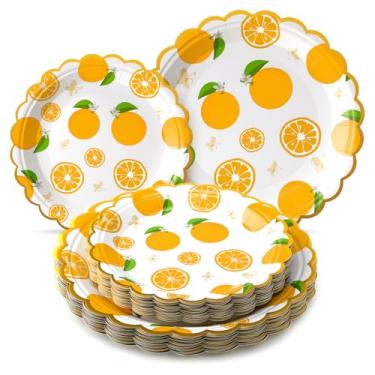 Imagem de Havawish 60 peças de pratos de chá de bebê pequenos fofos pratos de papel laranja frutas pequenas decorações de festa prato de jantar descartável para piquenique ao ar livre de verão aniversário chá