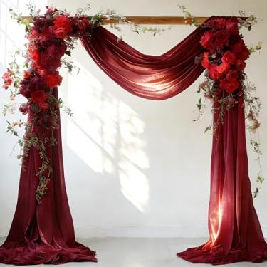 Imagem de Shillance Tecido drapeado de arco de casamento bordô, 1 pacote com 73,7 cm x 5,8 m de tecido transparente, cortina de arco, cortina de teto, para decoração de festa de aniversário
