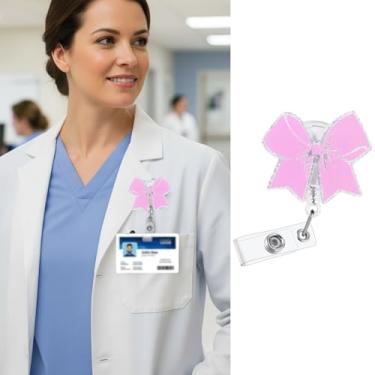 Imagem de Suporte decorativo retrátil para carretel de crachá com clipe jacaré para uso de cartão de passagem de funcionários do escritório (clipe de boio)