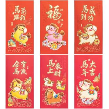 Imagem de KI Store Envelopes vermelhos do Ano Chinês do Cavalo 18 peças Ano Novo Lunar 2025 Pacote Vermelho Lai See Hong Bao para Festival da Primavera Casamento Formatura Aniversário e Bebê (Grande)