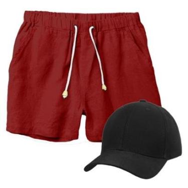 Imagem de Conjunto Short de Linho Masculino + Boné Liso Estilo Casual Básico Ideal Para o Dia a Dia-Masculino