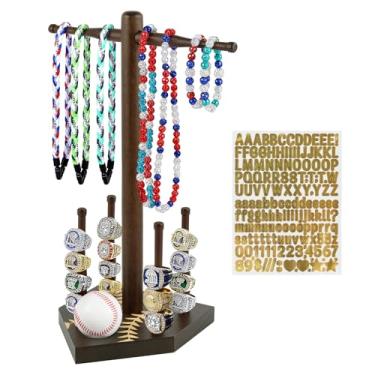 Imagem de Frametory, Suporte organizador de colar de gotejamento de beisebol ou softball, suporte de exibição de anel de campeonato esportivo, suporte de exibição de bola de beisebol com adesivos de letras